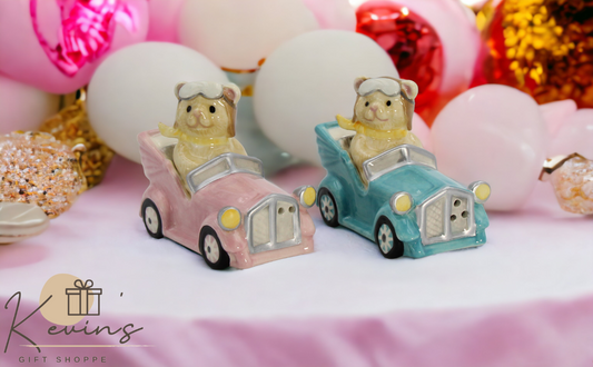 Ceramic Teddy Bear Couple Driving Car Salt and Pepper Shakers, Home Décor, Gift for Her, Gift for Mom, Kitchen Décor