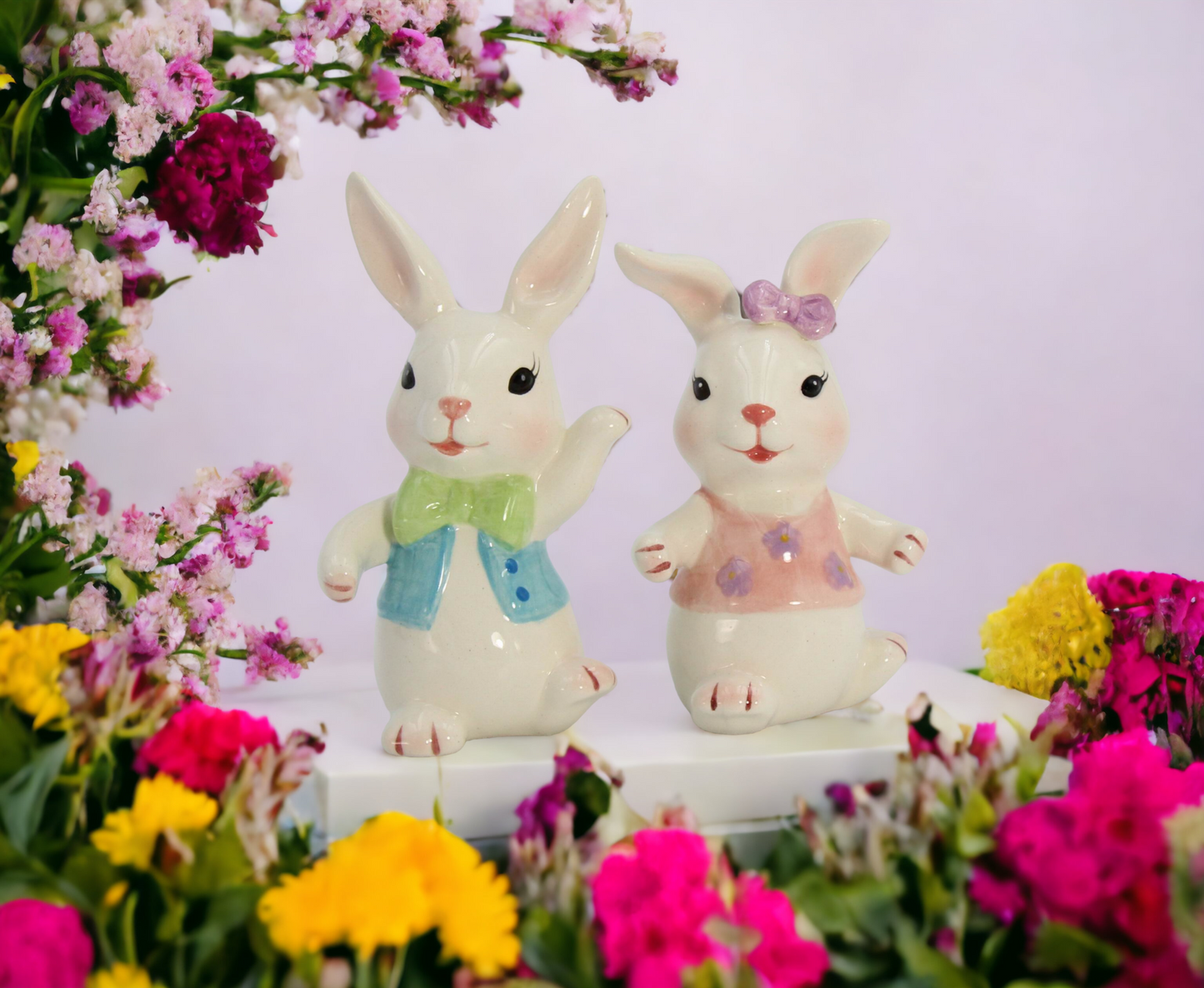 Ceramic Easter Bunny Rabbit Dancing Couple Salt and Pepper Shakers, Home Décor, Gift for Her, Gift for Mom, Kitchen Décor, Spring Décor