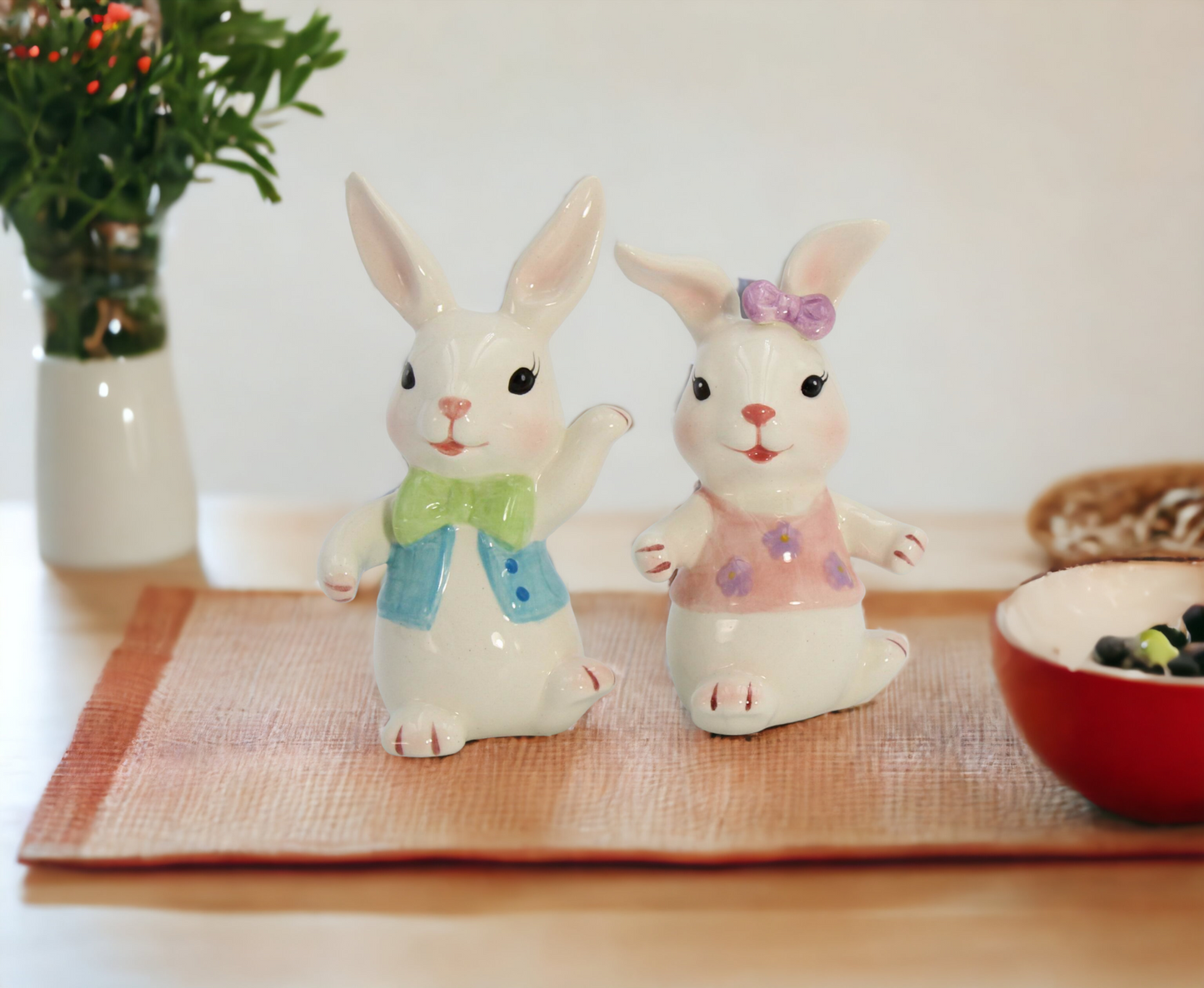 Ceramic Easter Bunny Rabbit Dancing Couple Salt and Pepper Shakers, Home Décor, Gift for Her, Gift for Mom, Kitchen Décor, Spring Décor