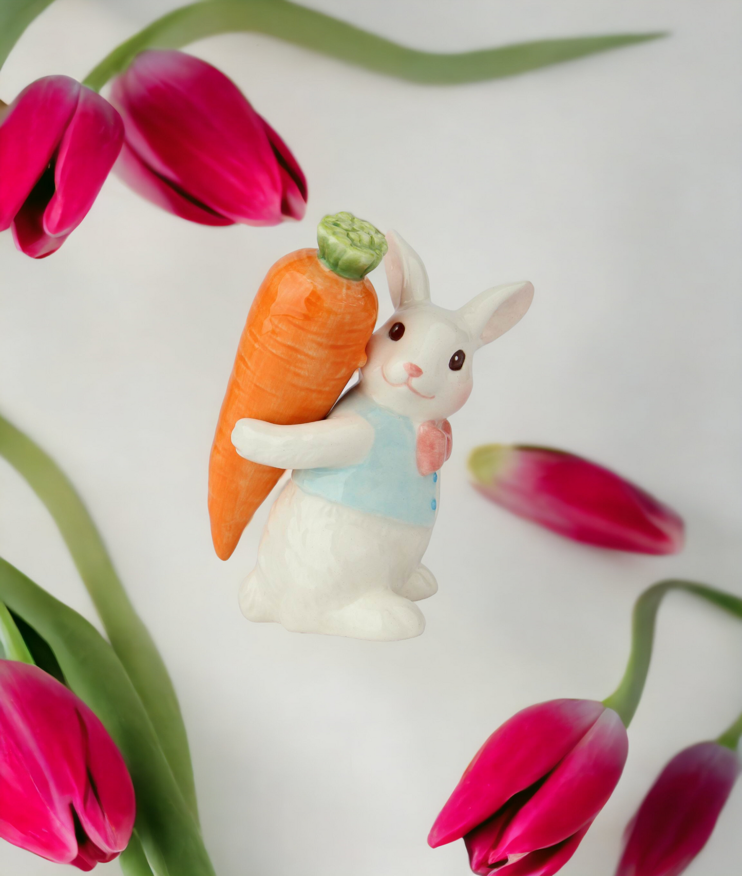 Ceramic Easter Bunny Rabbit Carrying Carrot Stick Salt and Pepper Shakers, Gift for Her, Gift for Mom, Kitchen Décor, Spring Décor