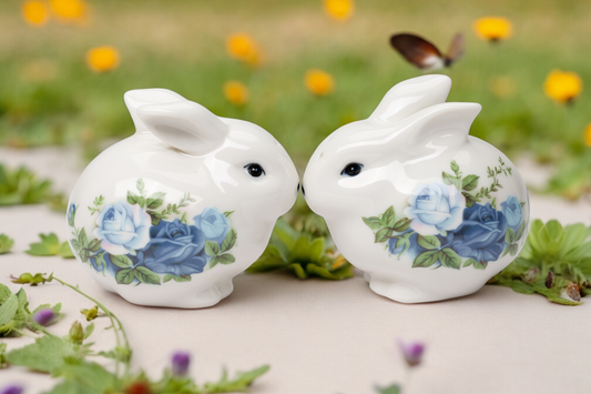 Ceramic Victorian Easter Bunny Salt And Pepper Shakers, Spring Decor, Gift for Mom