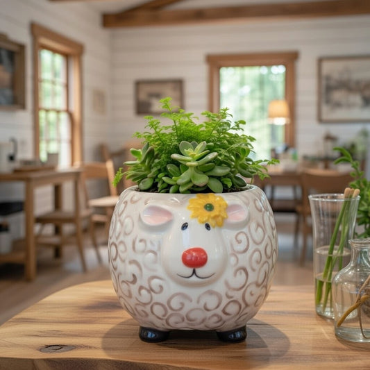 Ceramic Sheep with Sunflower Bowl or Indoor Planter, Home Décor, Gift for Her, Gift for Mom, Kitchen Décor, Farmhouse Decor