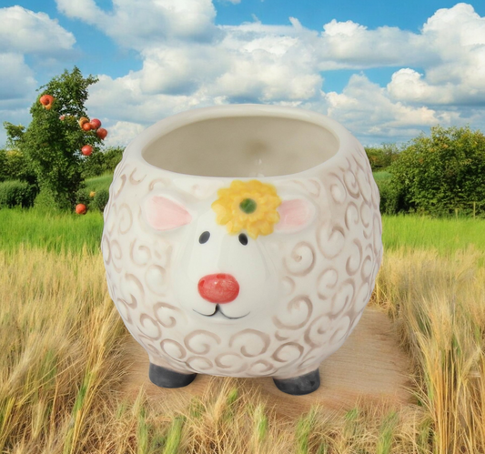 Ceramic Sheep with Sunflower Bowl or Indoor Planter, Home Décor, Gift for Her, Gift for Mom, Kitchen Décor, Farmhouse Decor