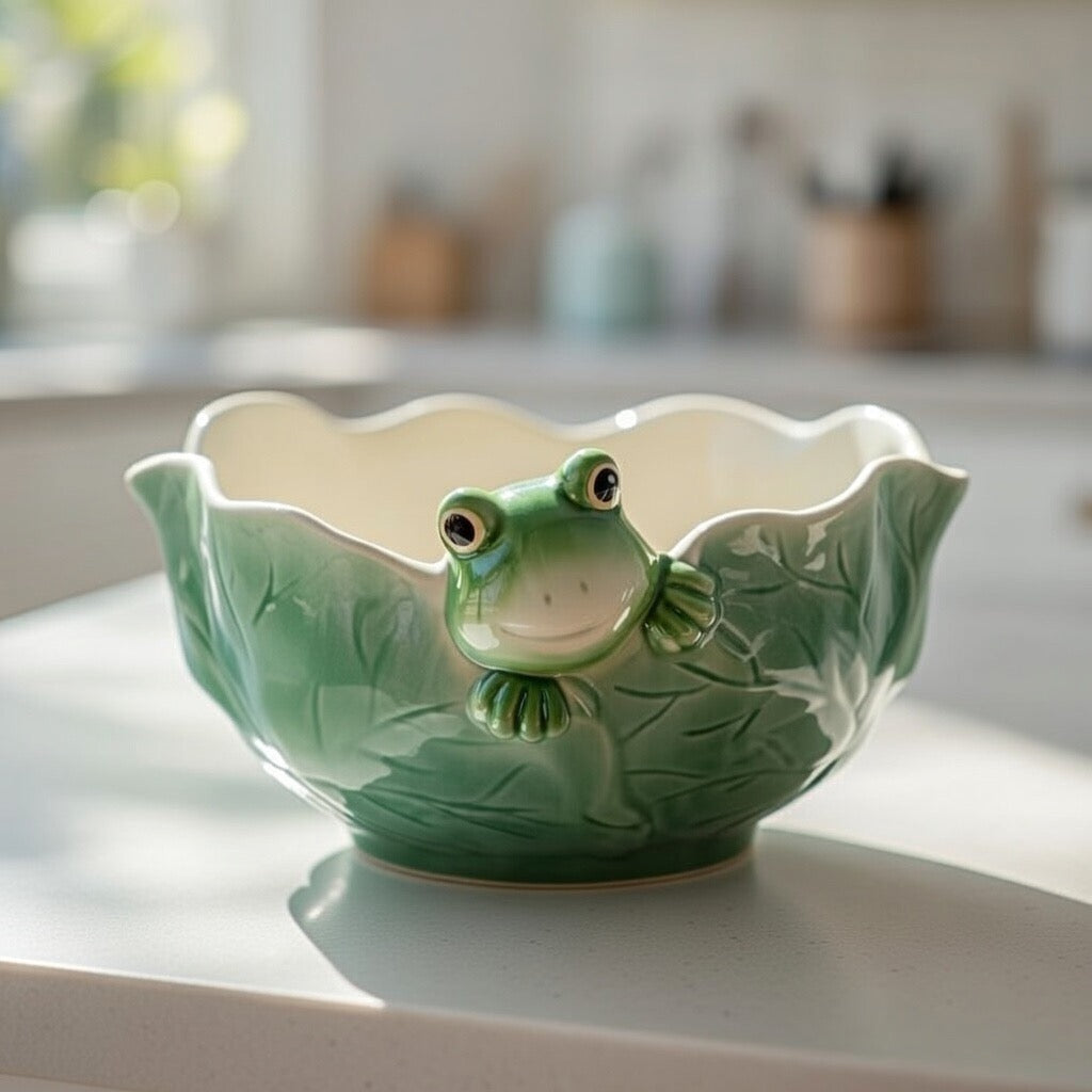 Ceramic Frog in Lily Pad Candy Bowl, Home Décor, Gift for Her, Mom, Spring Décor, Cottagecore, Nature Lover Gift