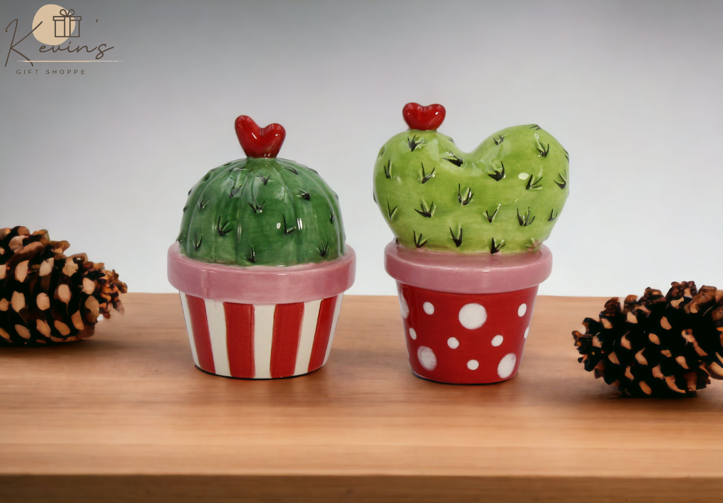 Ceramic Cactus in Pots with Heart Salt and Pepper Shakers, Valentines Day Décor, Gift for Her, Gift for Mom, Kitchen Décor