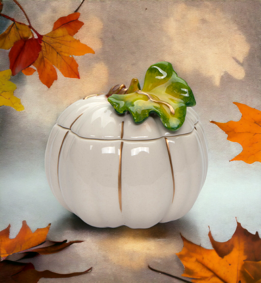 Ceramic White Pumpkin Candy Box - Small Size, Home Décor, Gift for Her, Gift for Mom, Kitchen Décor, Fall Décor, Thanksgiving Décor