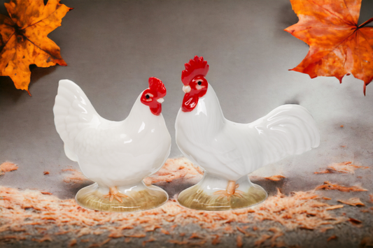 Ceramic White Rooster and Hen Salt and Pepper Shakers, Gift for Her, Mom, Farmhouse Kitchen Décor, Fall Décor, Thanksgiving Décor