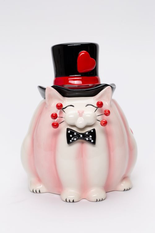 Ceramic Valentine Themed Whiskered Cat Chocolate Candy Jar, Gift for Her, Gift for Mom, Valentine’s Day Décor, Romantic Décor