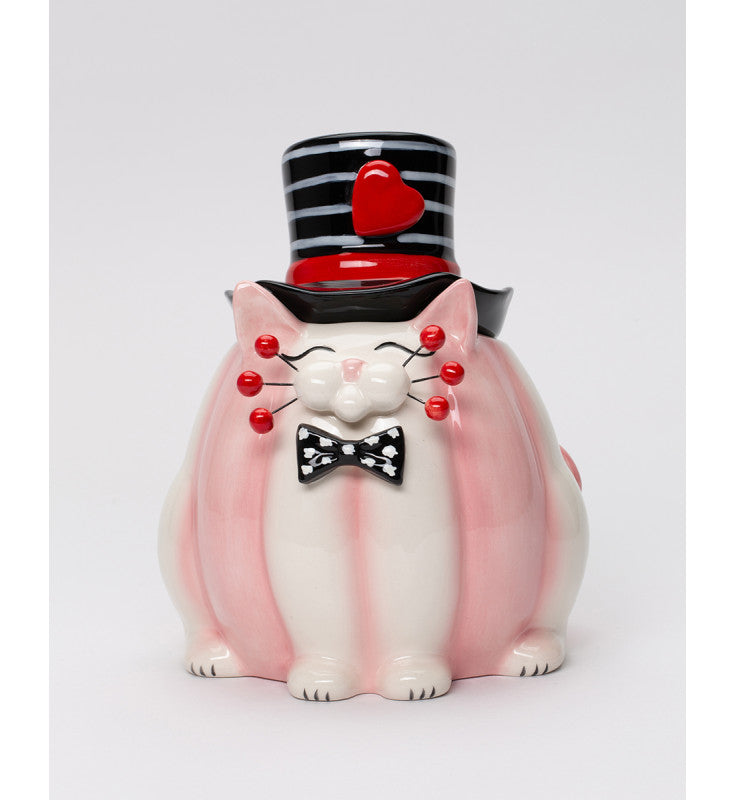 Ceramic Valentine Themed Whiskered Cat Chocolate Candy Jar, Gift for Her, Gift for Mom, Valentine’s Day Décor, Romantic Décor