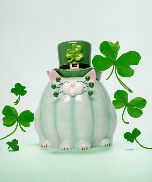Ceramic Saint Patrick Whisker Cat Candy Box, Saint Patrick Decor, Saint Patrick Gift, Gift for Her, Gift for Mom