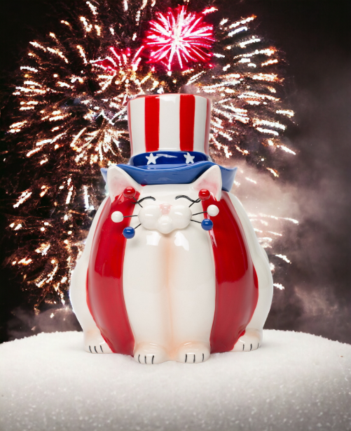 Ceramic American Cat Candy Box, Gift for Patriot, Independence Day Decor, Cat Lover Gift, Kitchen Decor