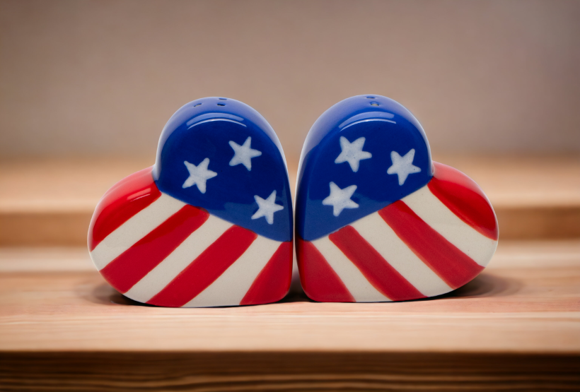 Ceramic American Flag Heart Salt and Pepper Shakers, Home Décor, Patriot Gift, Gift for Mom, Dad, Independence Day Décor, July 4th