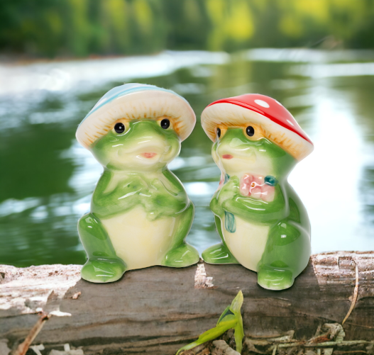 Ceramic Mushroom Frog Salt And Pepper Shakers, Home Décor, Gift for Her, Gift for Mom, Kitchen Décor, Farmhouse Décor, Nature Lover Gift