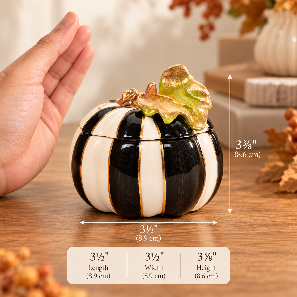 Black & White Ceramic Pumpkin Trinket Box – Modern Fall & Halloween Décor