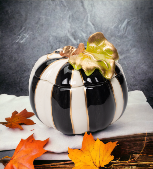 Ceramic Black and White Small Pumpkin Box, Home Décor, Gift for Her, Gift for Mom, Kitchen Décor, Fall Décor, Halloween Décor