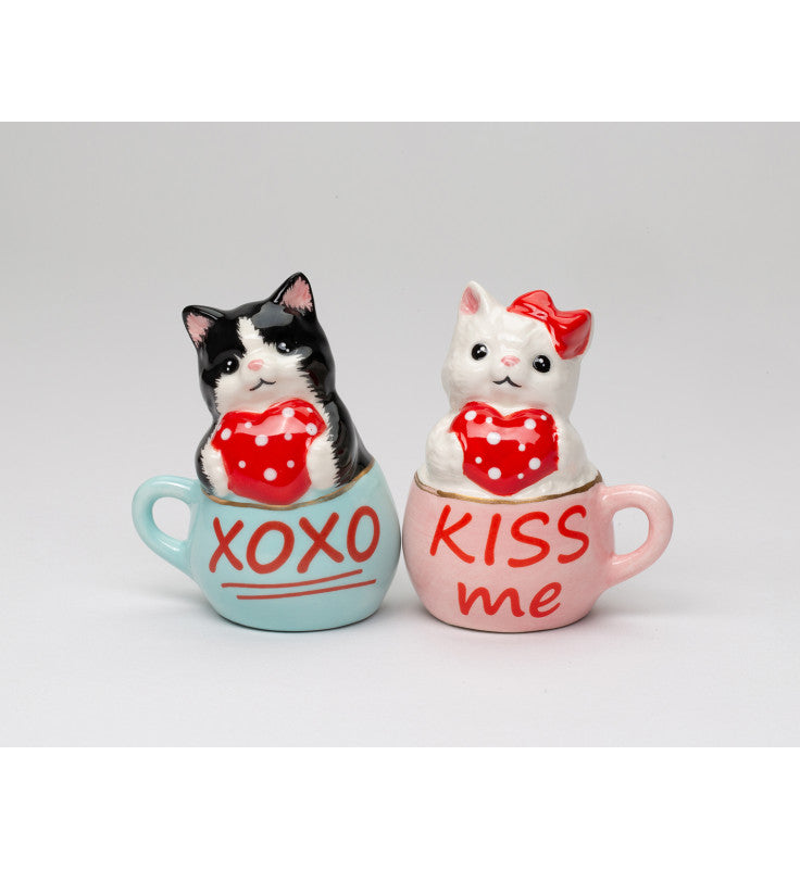 Ceramic Valentine Teacup Cat Salt and Pepper Shakers, Cat Lovers' Gift, Gift for Her, Valentine's Day Decor