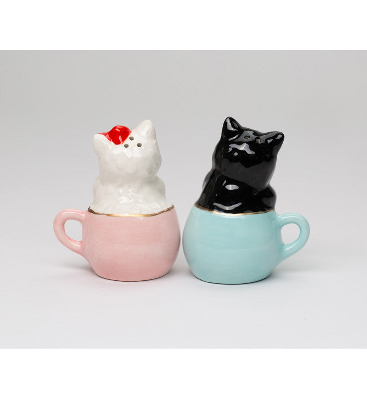 Ceramic Valentine Teacup Cat Salt and Pepper Shakers, Cat Lovers' Gift, Gift for Her, Valentine's Day Decor