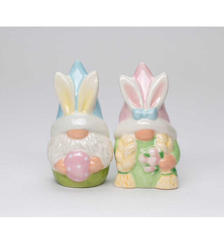 Ceramic Easter Bunny Gnome Holding Egg Salt and Pepper Shakers, Easter Decor, Spring Decor, Gnome Collector Gift