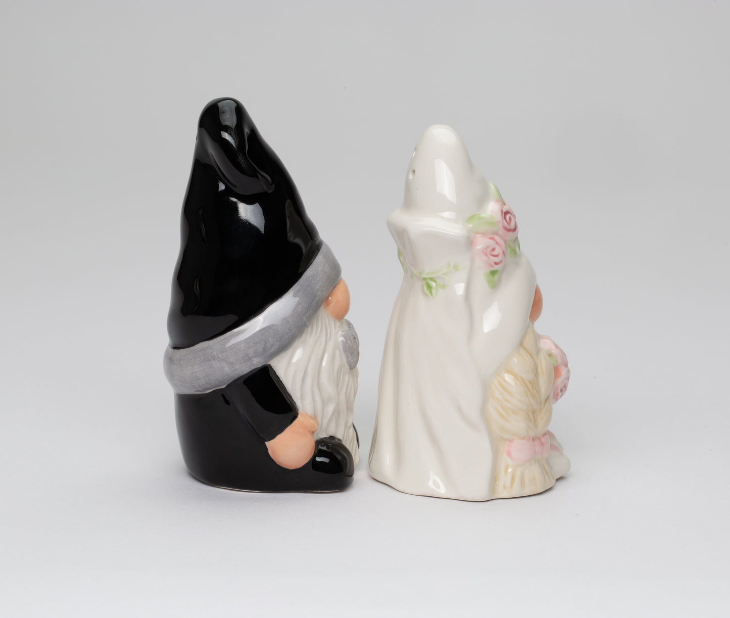 Ceramic Gnome Bride and Groom Salt and Pepper Shakers, Wedding Decor, Wedding Gift, Gnome Collector Gift