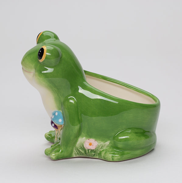 Ceramic Frog with Mushrooms Flower Pot, Spring Decor, Frog Lover Gift, Living Room Frog Decor