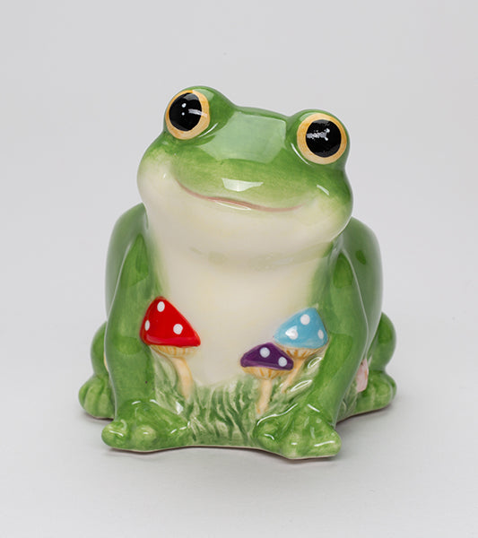 Ceramic Frog with Mushrooms Flower Pot, Spring Decor, Frog Lover Gift, Living Room Frog Decor