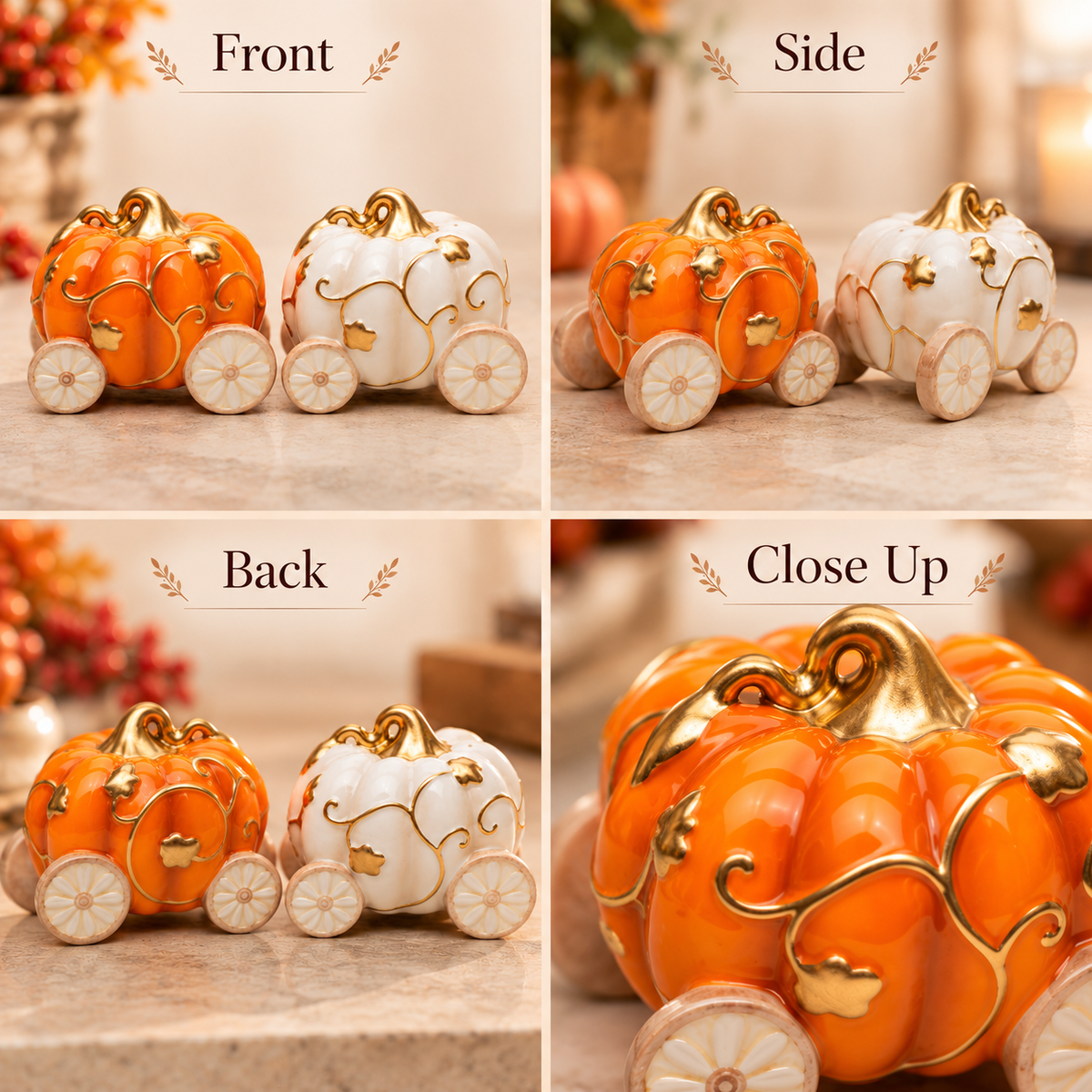 Ceramic Pumpkin Carriage Salt & Pepper Shakers | Fall & Thanksgiving Kitchen Decor