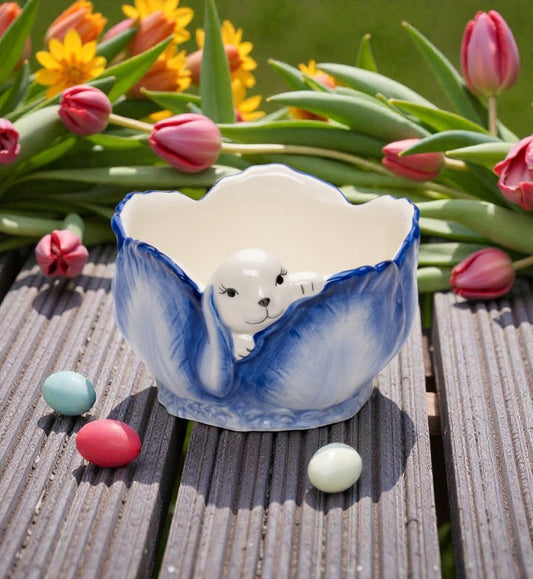 Ceramic Dutch Blue Easter Bunny Rabbit Small Candy Bowl, Spring Kitchen Decor, Farmhouse Kitchen Decor