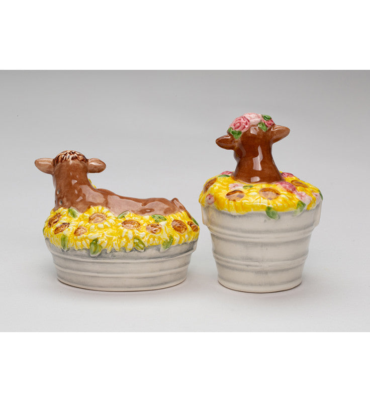 Ceramic Cow in Floral Bath Salt and Pepper Shakers
