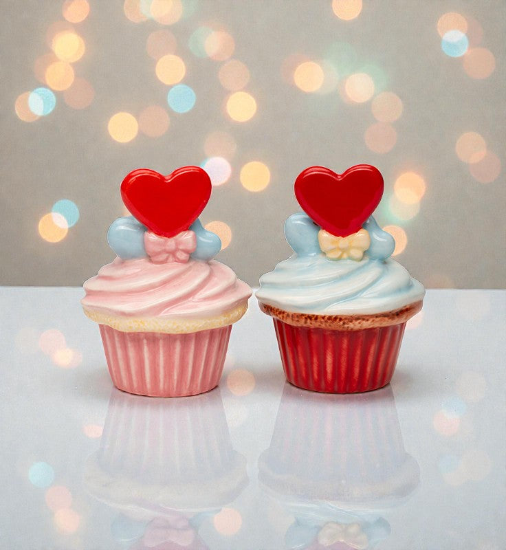 Ceramic Hearts Cupcake Salt and Pepper Shakers, Valentines Day Decor, Wedding Table Decor, Gift for Her