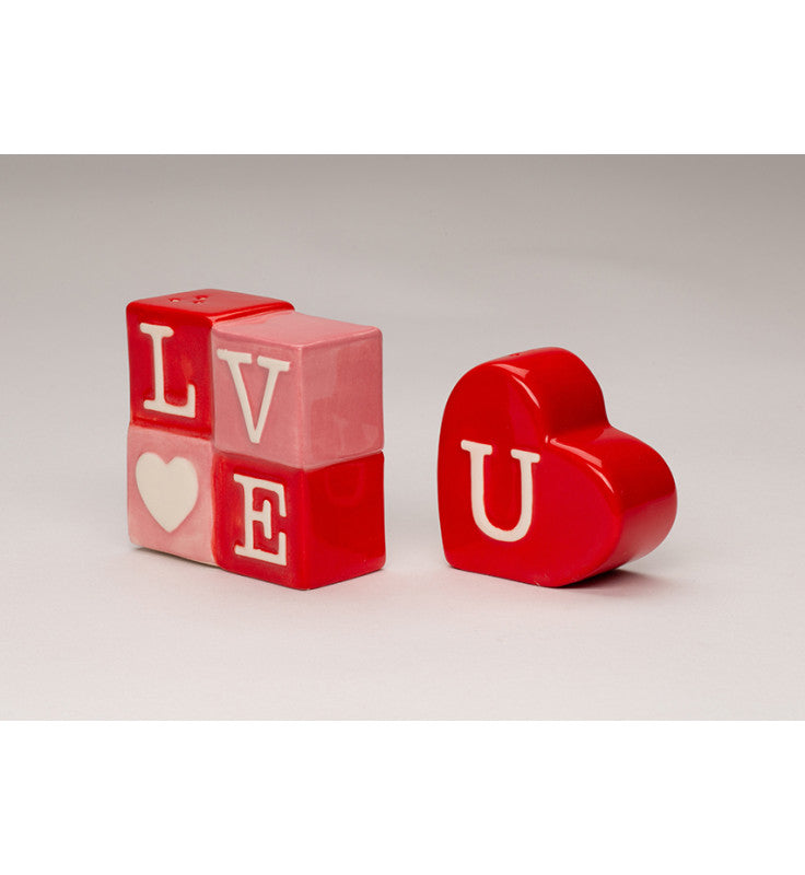 Ceramic Love U Block Heart Salt and Pepper Shakers, Valentines Day Decor, Wedding Table Decor, Gift for Her