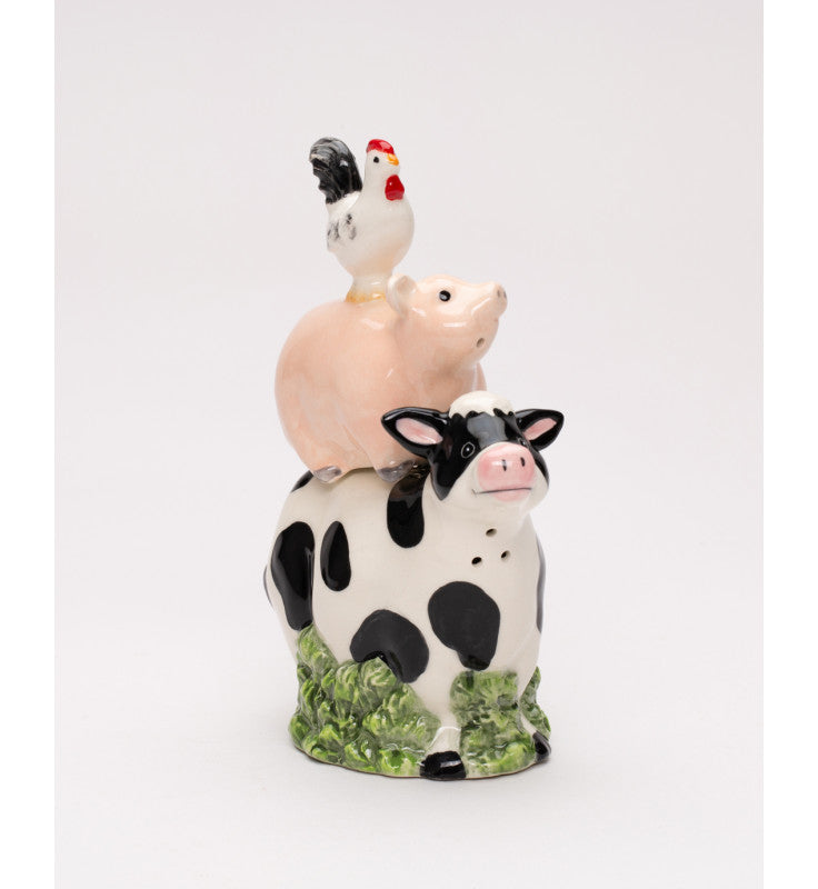 Ceramic Magnetic Stacked Farm Animals Salt and Pepper Shakers, Country Farm House Kitchen Decor, Gift for Her