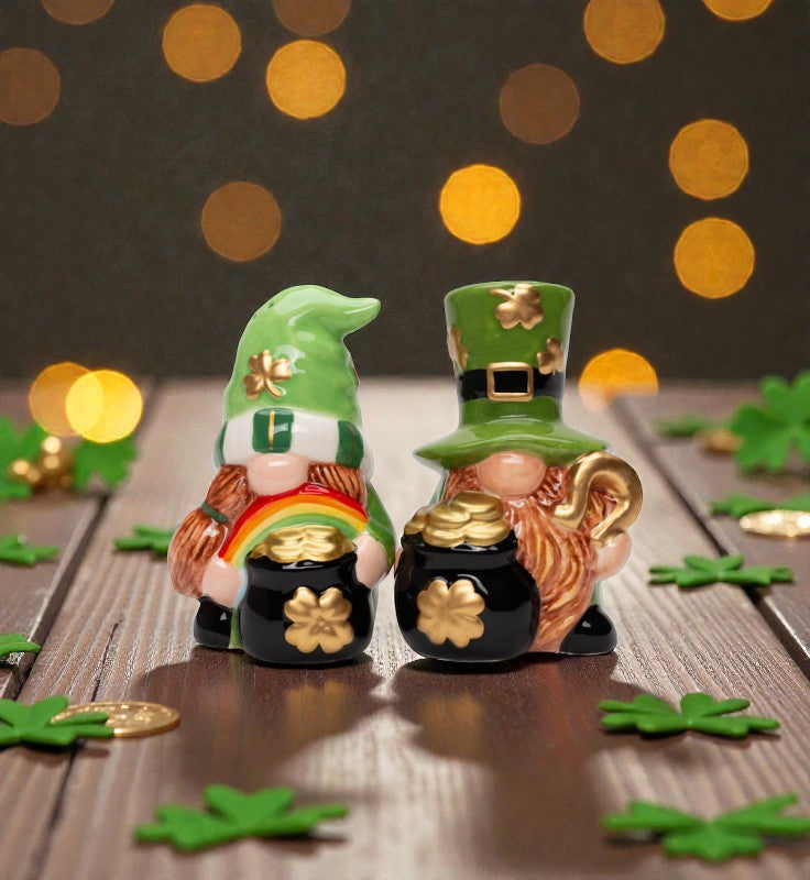 Ceramic Saint Patrick's Day Gnome Salt and Pepper Shakers, Gnome Collector Gift, Irish Decor, Green Decor