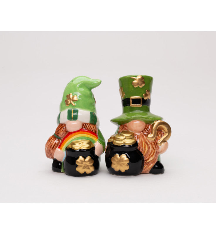 Ceramic Saint Patrick's Day Gnome Salt and Pepper Shakers, Gnome Collector Gift, Irish Decor, Green Decor