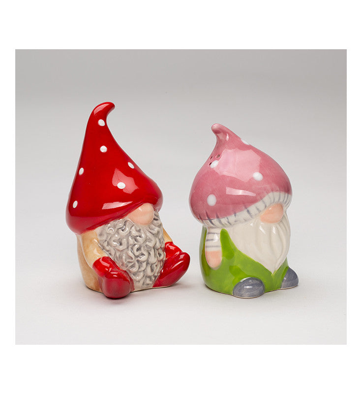Ceramic Mushroom Gnome Salt and Pepper Shakers, Gnome Collector Gift, Whimsical Kitchen Decor