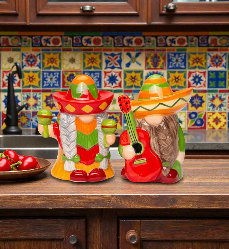 Ceramic Cinco De Mayo Gnome Salt and Pepper Shakers, Gnome Collector, Mexican Kitchen Decor, Mexican Restaurant Decor
