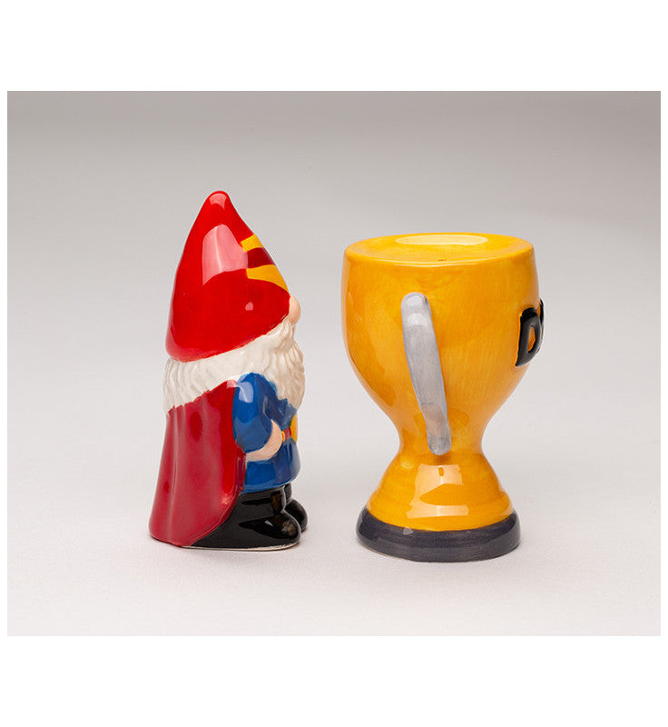 Ceramic Gnome Super Dad and Trophy Salt and Pepper Shakers