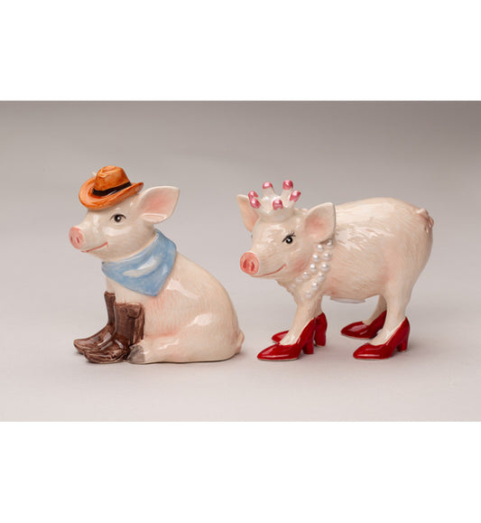 Ceramic Cowboy Pig and Queen Pig Salt and Pepper Shakers