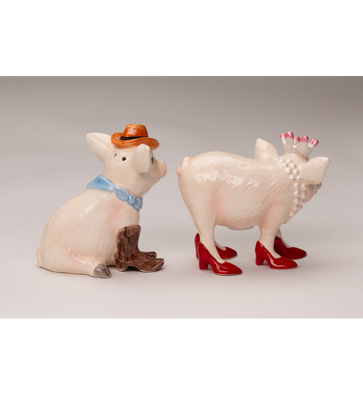Ceramic Cowboy Pig and Queen Pig Salt and Pepper Shakers