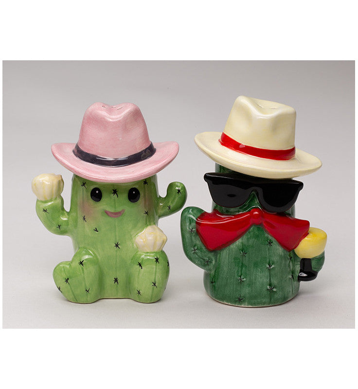 Ceramic Cowboy and Cowgirl Cactus Salt and Pepper Shakers