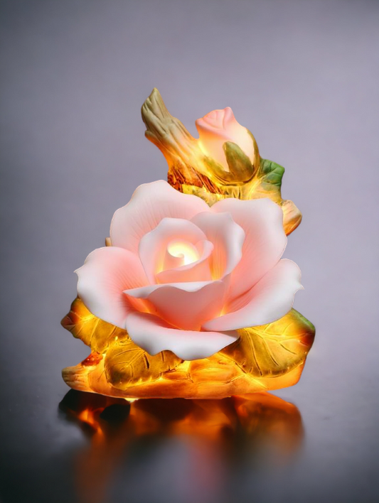 Ceramic Pink Rose Flower Plug-In Nightlight, Home Décor, Gift for Her, Gift for Mom, Nature Lover Décor, Vintage Decor