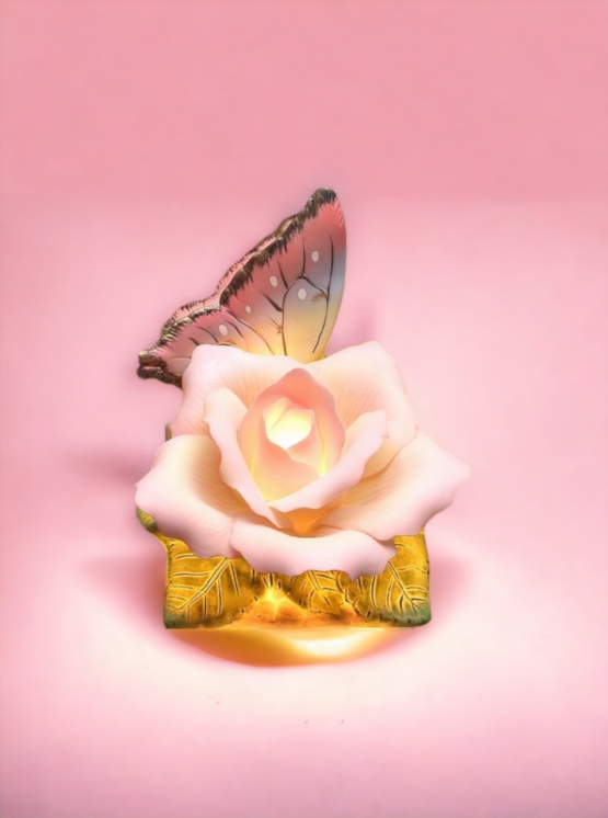 Ceramic Butterfly With Peace Rose Plug-In Nightlight, Home Décor, Gift for Her, Gift for Mom, Nature Lover Décor, Vintage Decor