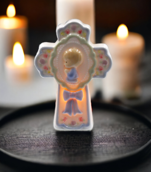 Ceramic Boy On A Cross Plug-In Night Light, Religious Décor, Religious Gift, Church Décor, Church Gift, Baptism Gift