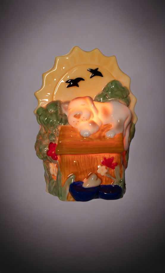 Ceramic Sleeping Dog on Doghouse Plug-In Nightlight, Home Décor, Nursery Room Décor, Baby Registry Gift, Gift for Dog Lover