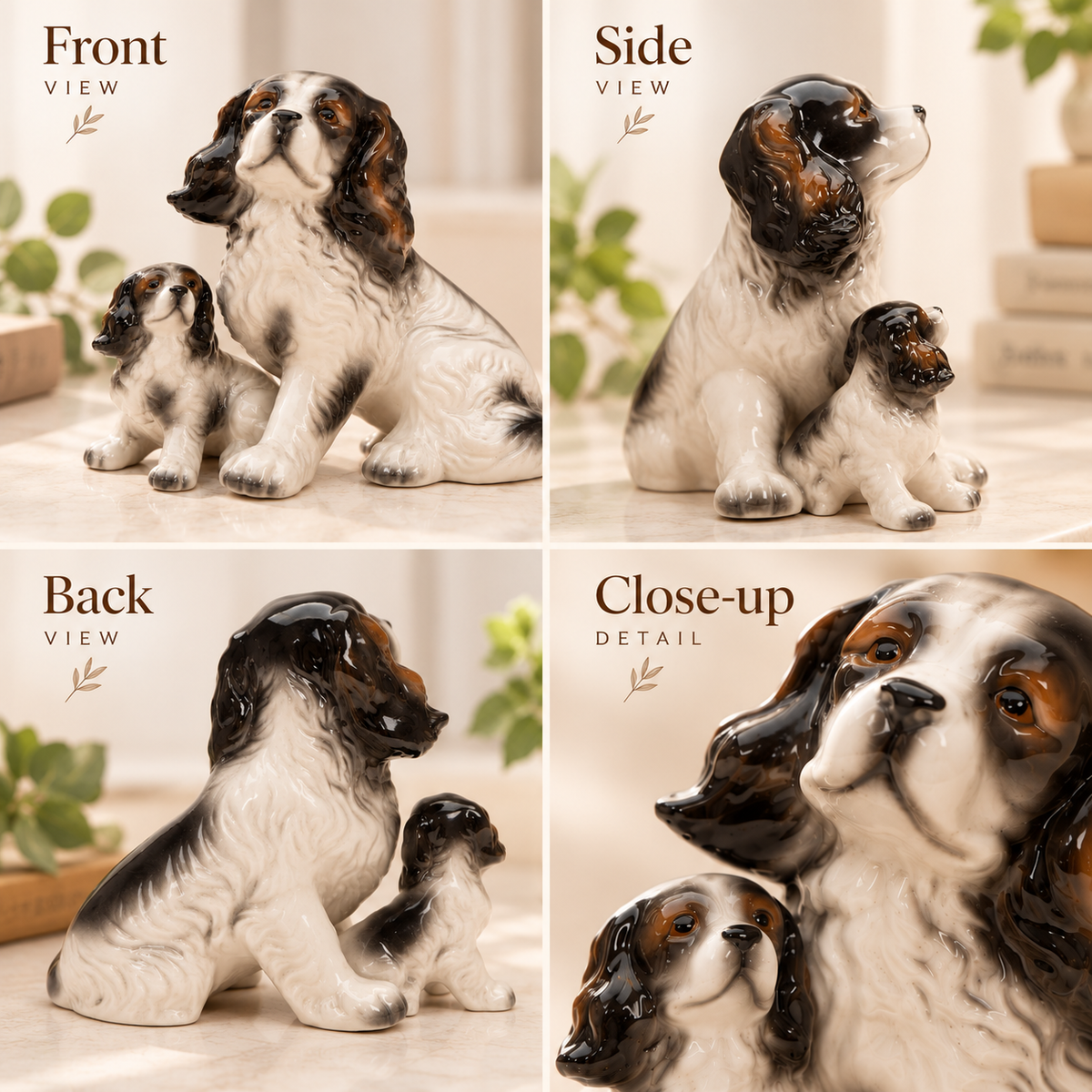 Ceramic Black and White Cocker Spaniel Dog with Puppy Figurine, Gift for Her, Gift for Mom, Kitchen Décor, Dog Lover Gift, Pet Loss Gift