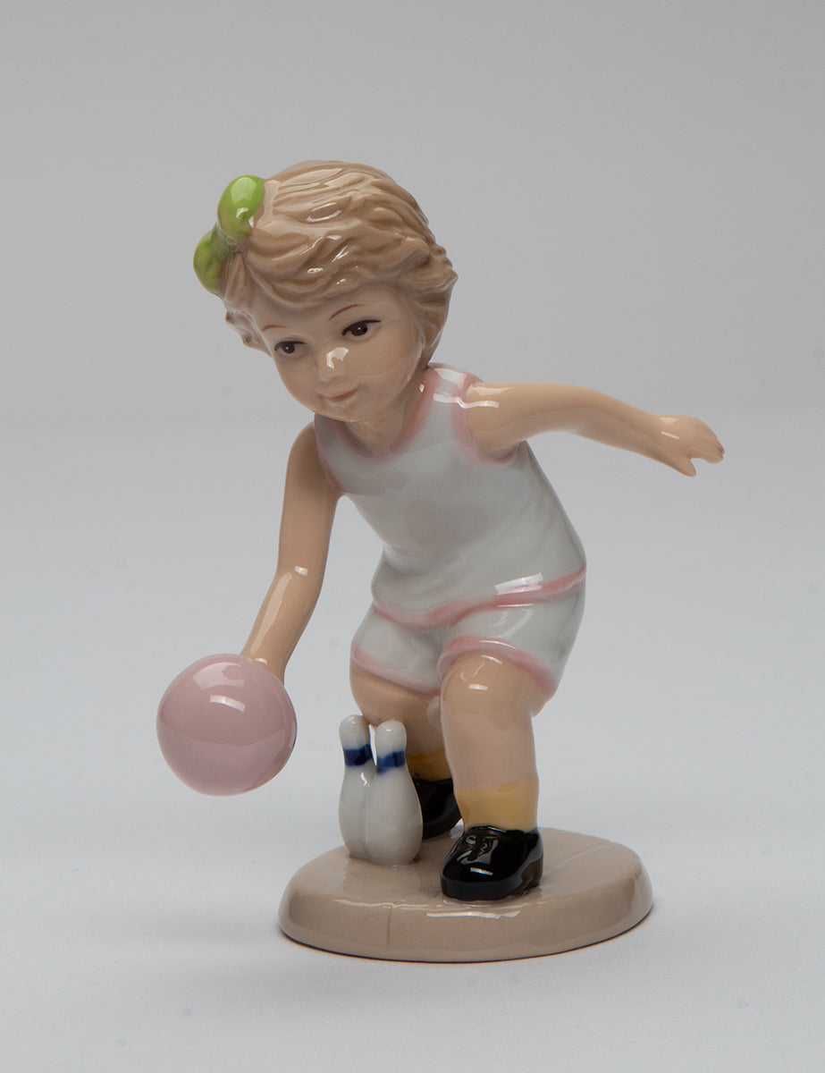 Ceramic Bowling Girl Figurine, Home Décor, Gift for Her, Gift for Mom, Gift for Daughter