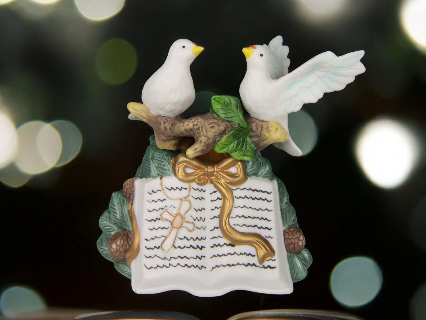 Ceramic Dove Birds with Bible Candle Holder - Set of 4, Religious Decor, Religious Gift