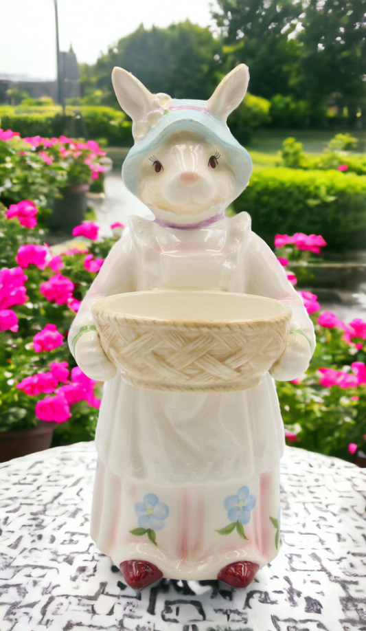 Ceramic Bunny Rabbit Carrying Basket Candy Dish, Home Décor, Gift for Her, Gift for Mom, Kitchen Décor, Spring Décor, Easter Décor