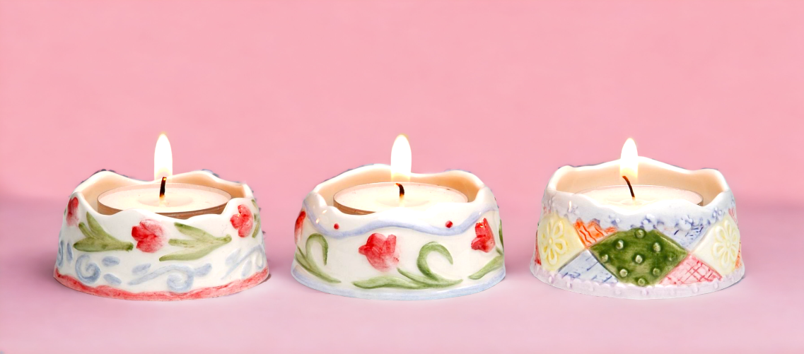 Ceramic Spring Tealight Candle Holders-Set of 3, Home Décor, Gift for Her, Gift for Mom, Kitchen Décor, Spring Décor, Easter Décor