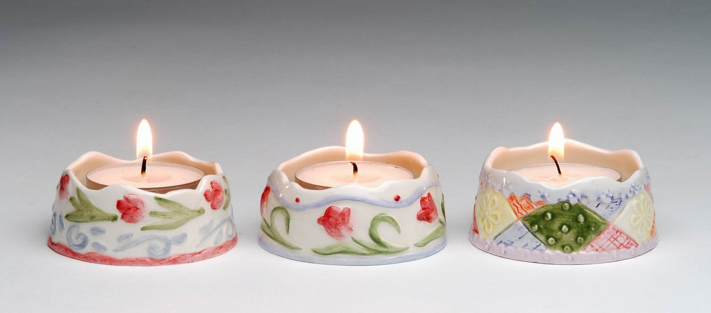 Ceramic Spring Tealight Candle Holders-Set of 3, Home Décor, Gift for Her, Gift for Mom, Kitchen Décor, Spring Décor, Easter Décor