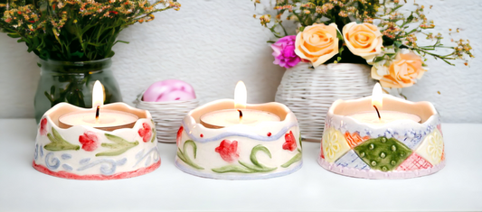 Ceramic Spring Tealight Candle Holders-Set of 3, Home Décor, Gift for Her, Gift for Mom, Kitchen Décor, Spring Décor, Easter Décor